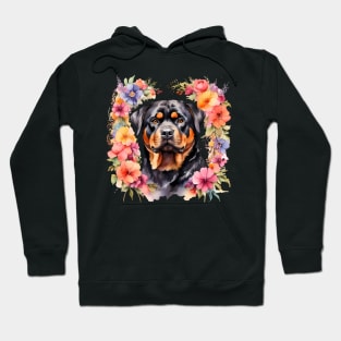 A rottweiler decorated with beautiful watercolor flowers Hoodie